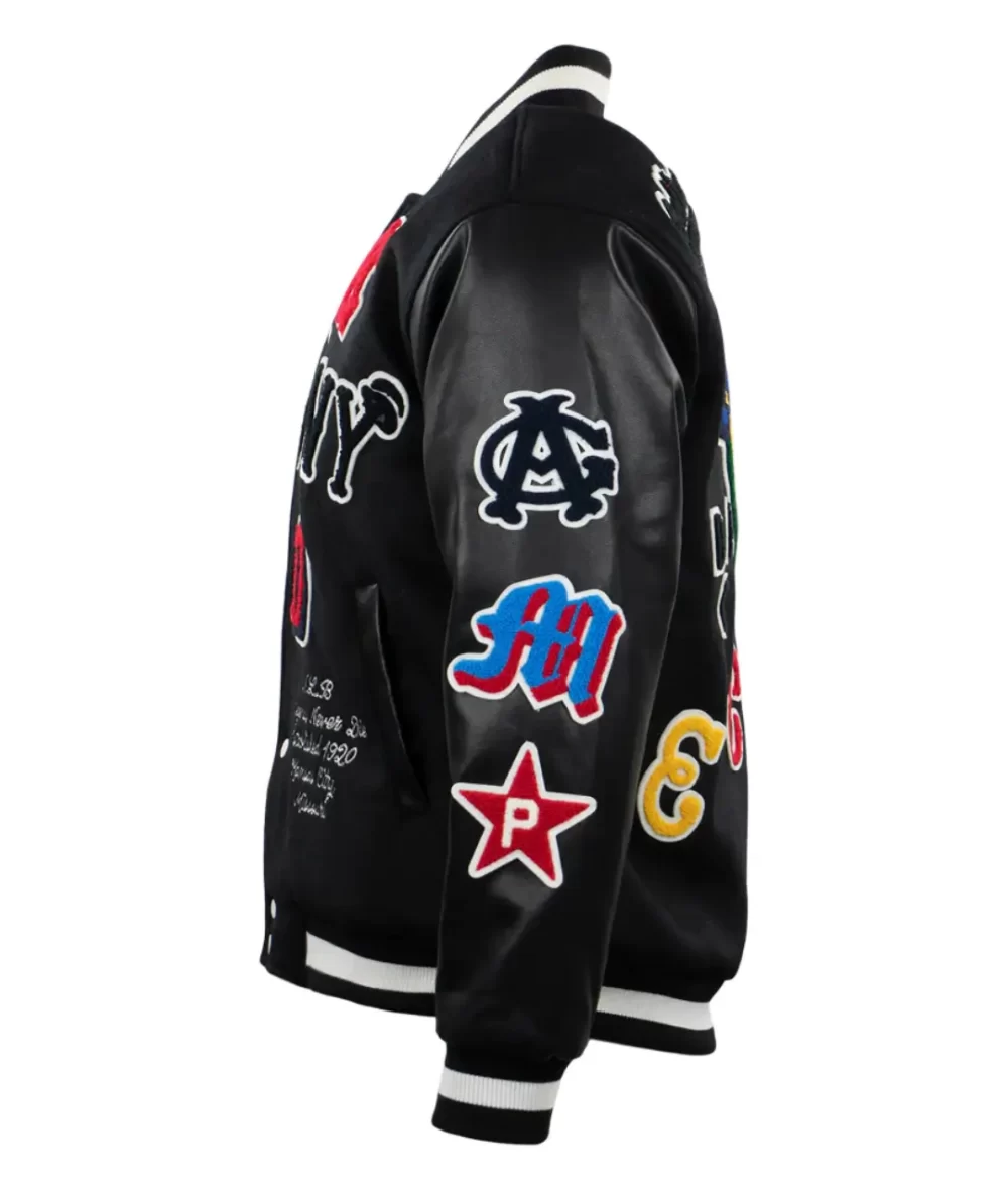 Negro League Baseball Allover Vintage Black Wool & Leather Varsity Jacket