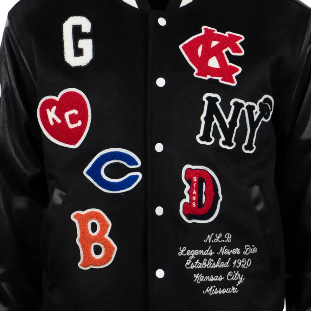 Negro League Baseball Allover Vintage Black Wool & Leather Varsity Jacket