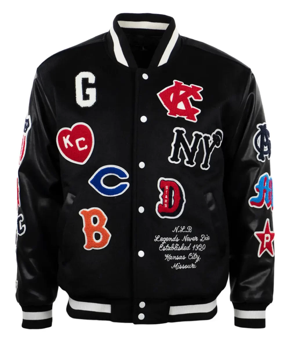 Negro League Baseball Allover Vintage Black Wool & Leather Varsity Jacket