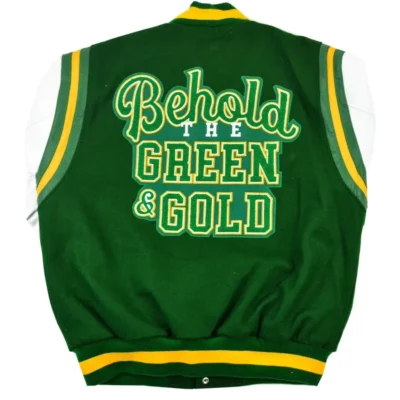 Norfolk State University Motto 2.0 Green & White Wool & Leather Varsity Jacket