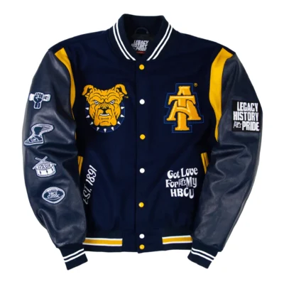 North Carolina A&T Motto 3.0 Navy & Black Wool & Leather Varsity Jacket