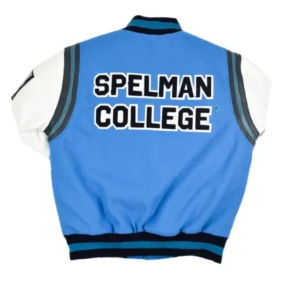 Spelman College Motto 3.0 Sky Blue & White Wool & Leather Varsity Jacket