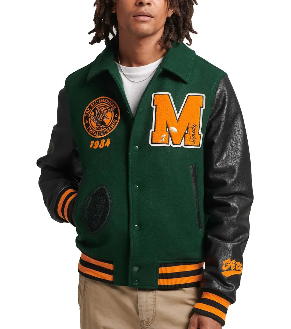 The National 1984 Champions of America Green & Black Wool & Leather Varsity Jacket