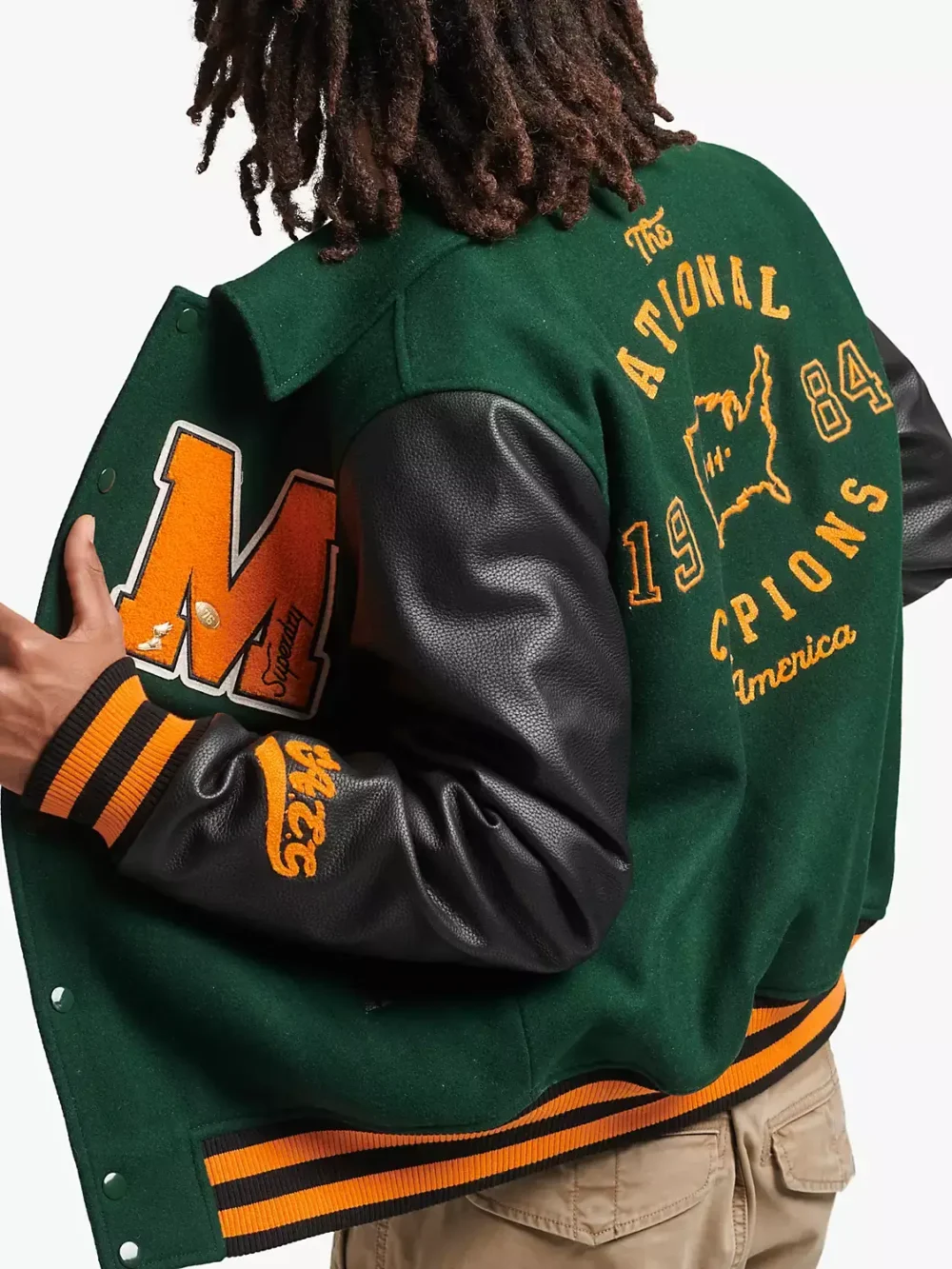 The National 1984 Champions of America Green & Black Wool & Leather Varsity Jacket