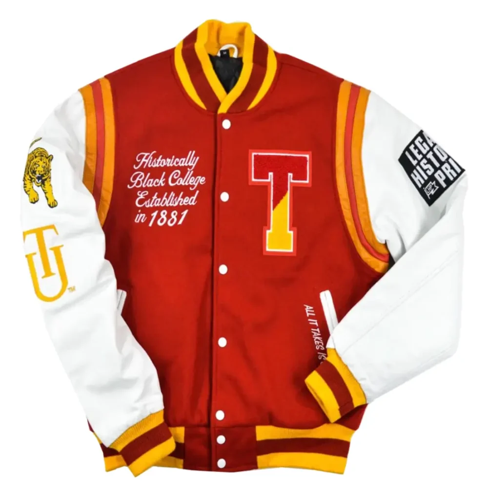 Tuskegee University Motto 2.0 Red & White Wool & Leather Varsity Jacket