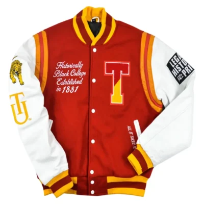 Tuskegee University Motto 2.0 Red & White Wool & Leather Varsity Jacket