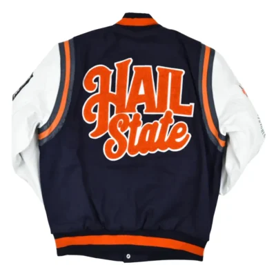 Virginia State Motto 2.0 Navy & White Wool & Leather Varsity Jacket