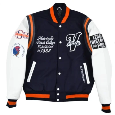 Virginia State Motto 2.0 Navy & White Wool & Leather Varsity Jacket