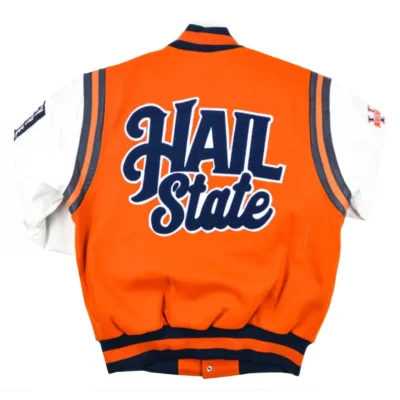 Virginia State Motto 2.0 Orange & White Wool & Leather Varsity Jacket