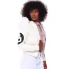 Women’s 8 Ball White Hooded Bomber Leather Jacket