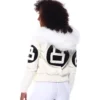 Women’s 8 Ball White Hooded Bomber Leather Jacket