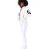 Women’s 8 Ball White Hooded Bomber Leather Jacket