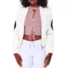 Women’s 8 Ball White Hooded Bomber Leather Jacket