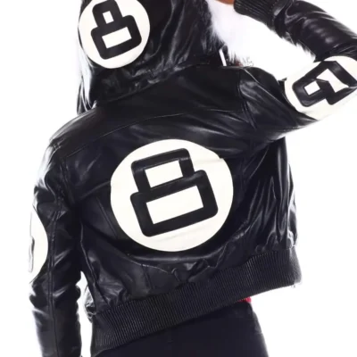 Women’s Black 8 Ball Bomber Leather Jacket