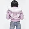 Women’s Pink 8 Ball Bomber Leather Jacket