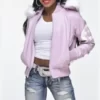 Women’s Pink 8 Ball Bomber Leather Jacket