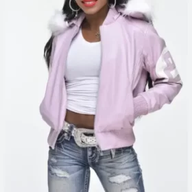 Women's Pink 8 Ball Bomber Leather Jacket