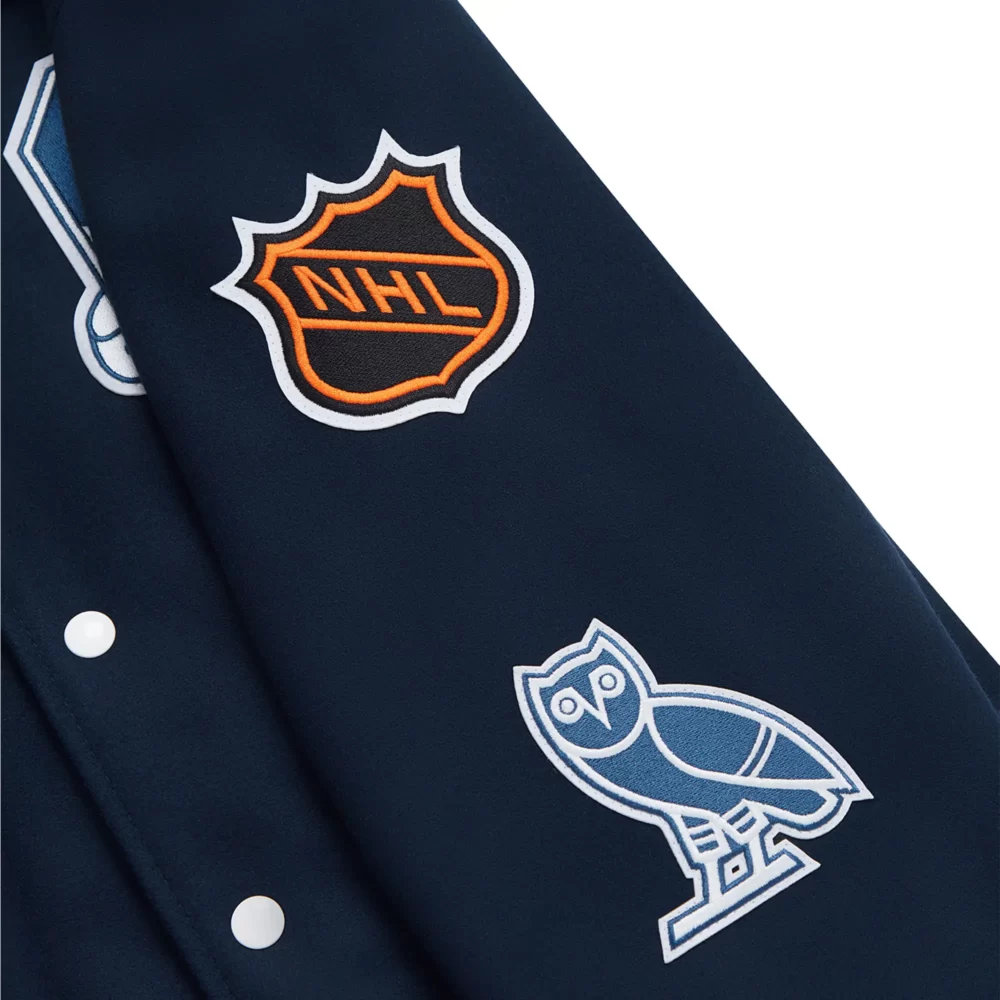 Toronto Maple Leafs OVO x NHL Blue Full-Snap Varsity Jacket