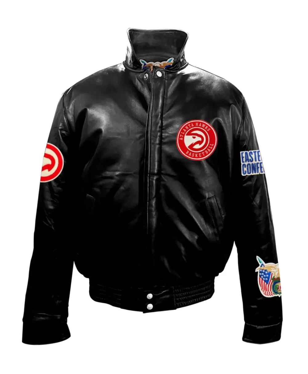 Atlanta Hawks Jeff Hamilton Full Black Leather Puffer Jacket