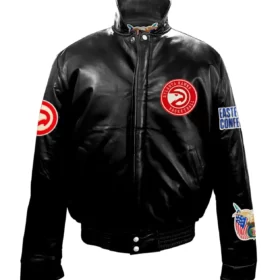 Atlanta Hawks Jeff Hamilton Full Black Leather Puffer Jacket