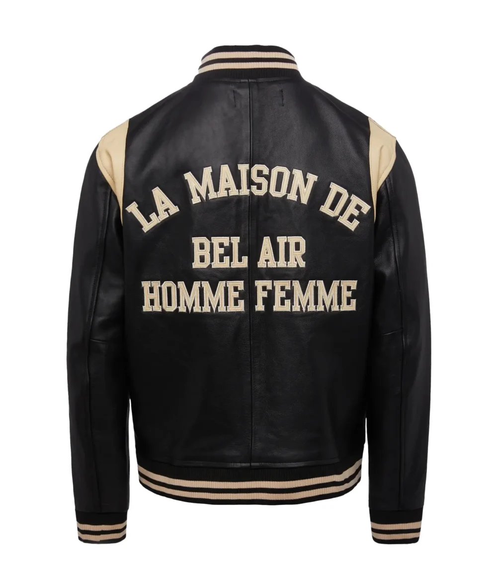 Bel-Air Homme Femme Leather Black Varsity Jacket