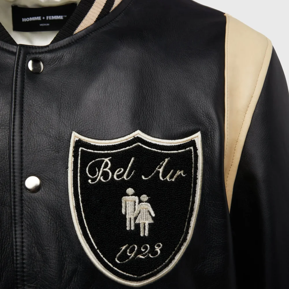 Bel-Air Homme Femme Leather Black Varsity Jacket