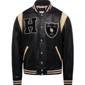 Bel-Air Homme Femme Leather Black Varsity Jacket