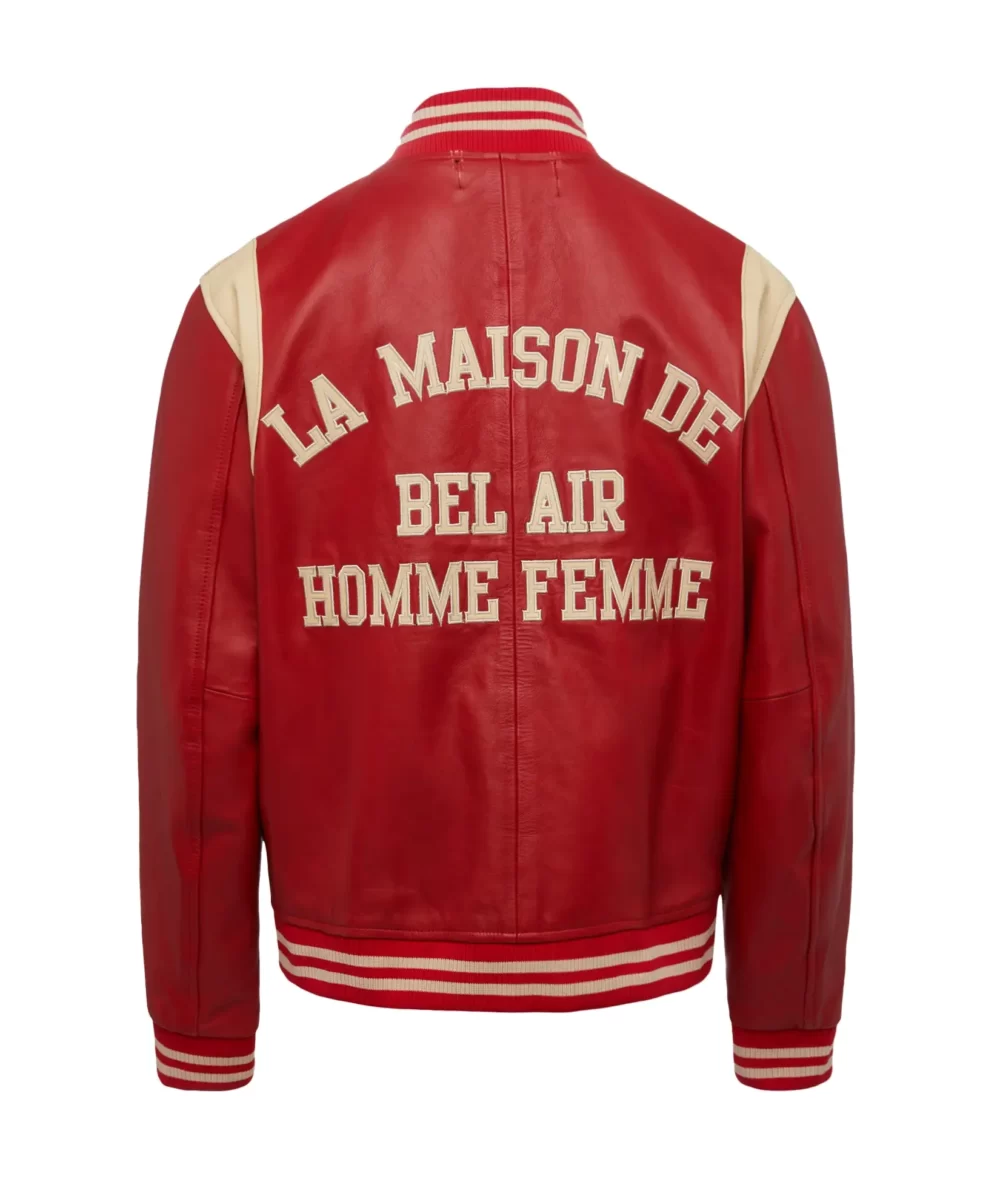 Bel-Air Homme Femme Leather Red Varsity Jacket