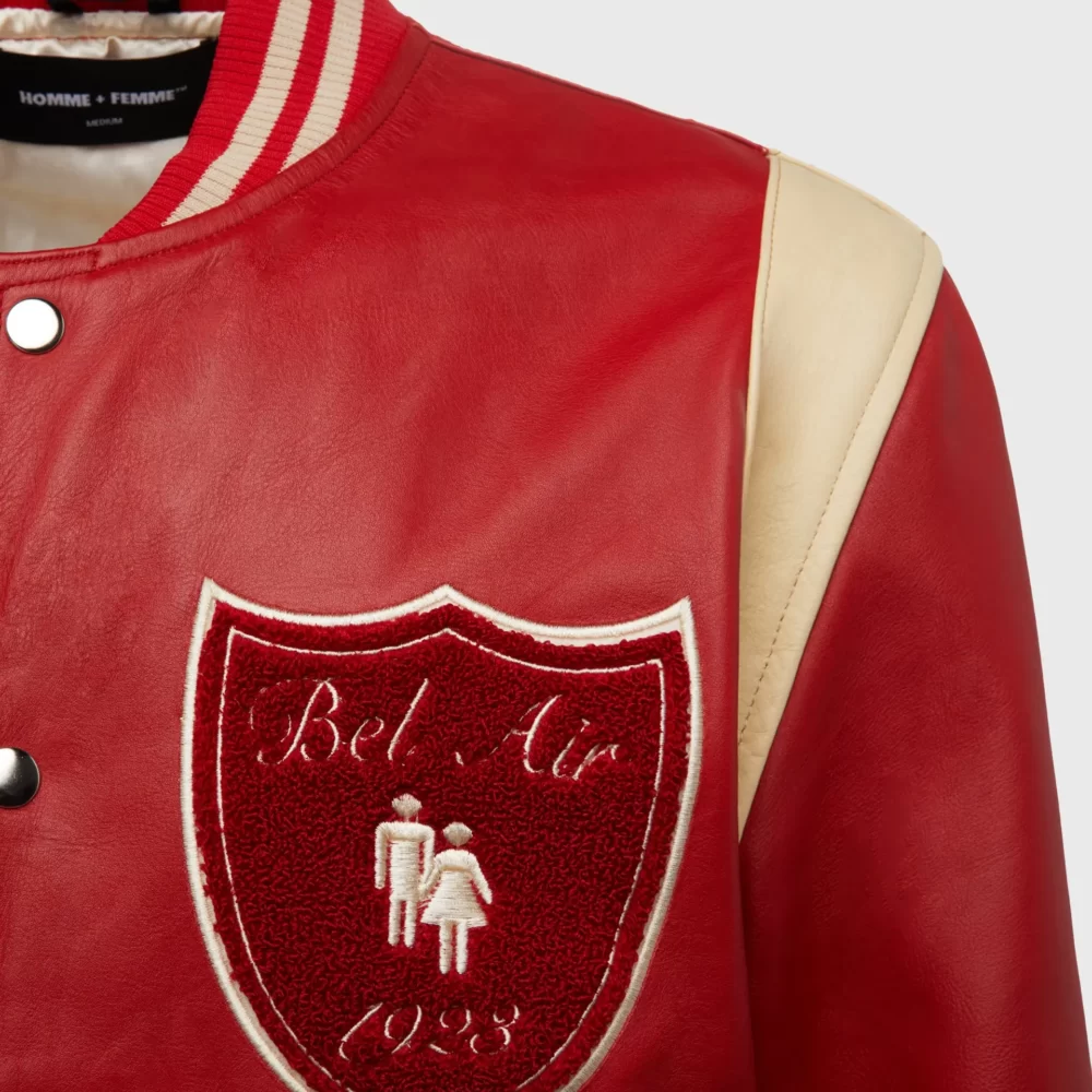 Bel-Air Homme Femme Leather Red Varsity Jacket