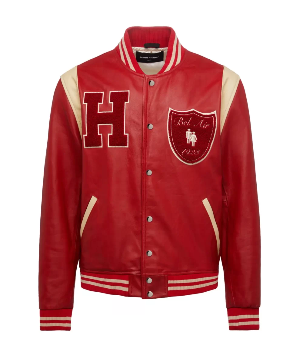 Bel-Air Homme Femme Leather Red Varsity Jacket