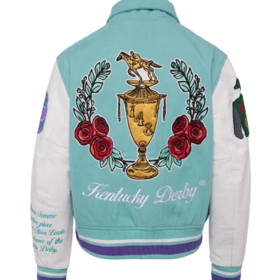 Bel-Air Homme Femme Leather Sky Blue & White Varsity Jacket