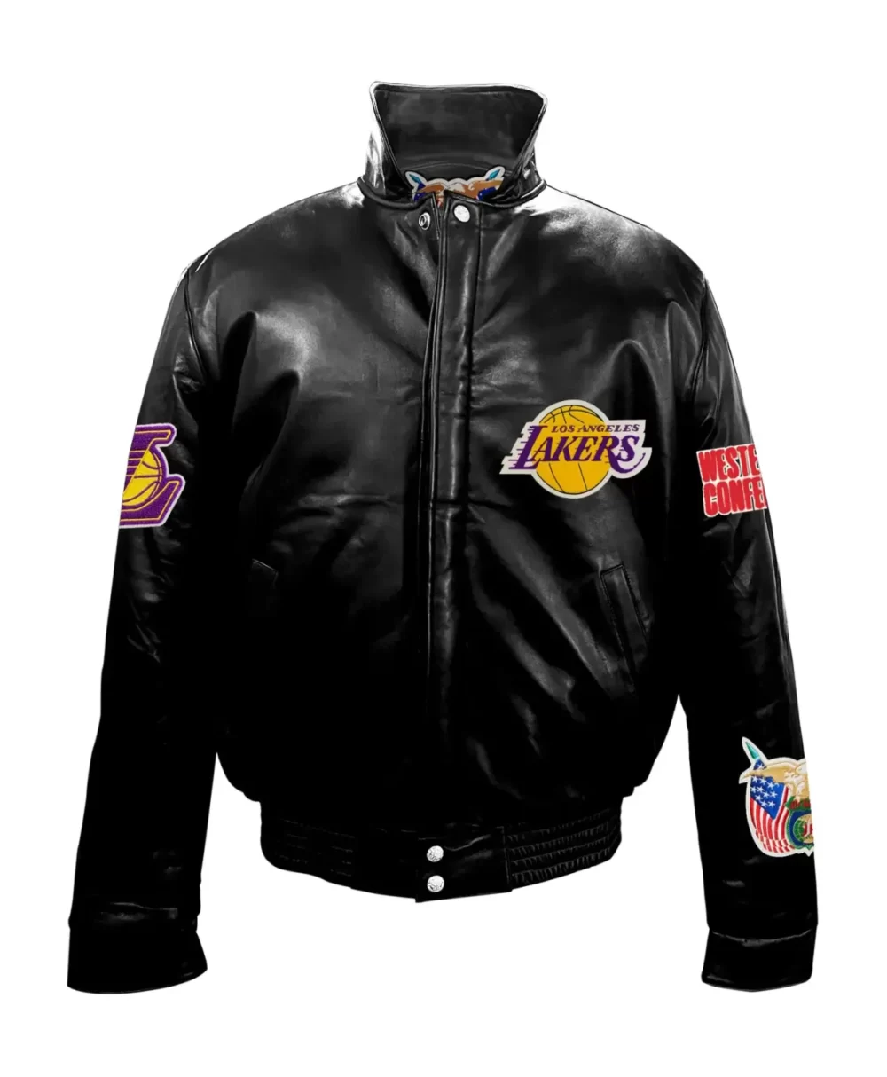 Jeff Hamilton Los Angeles Lakers Puffer Full Black Leather Jacket