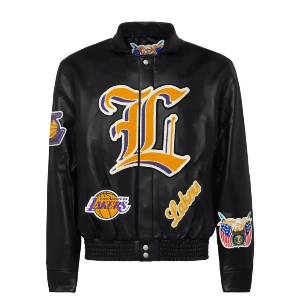 Jeff Hamilton Los Angeles Lakers Puffer Full Black Leather Jacket