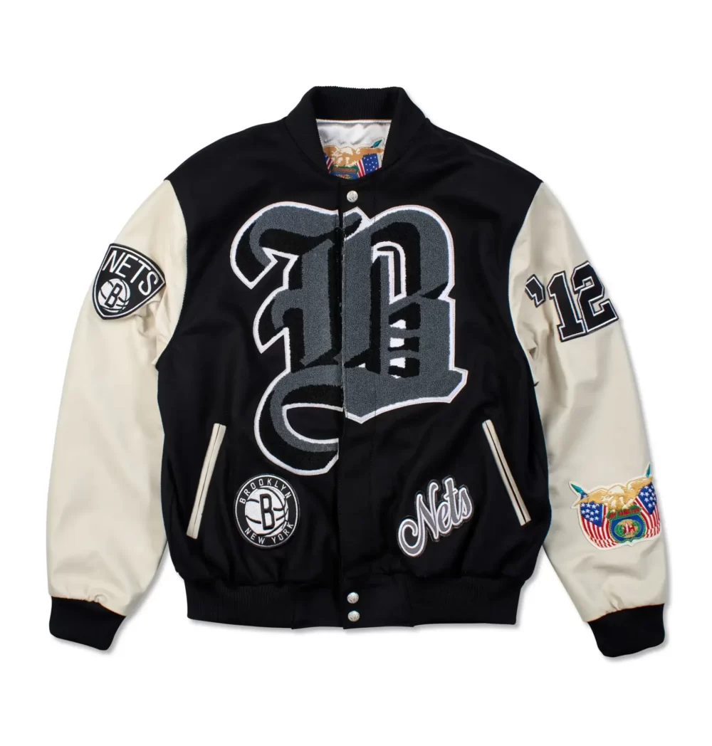 Jeff Hamilton X Brooklyn Nets Black/Cream Wool & Leather Varsity Jacket