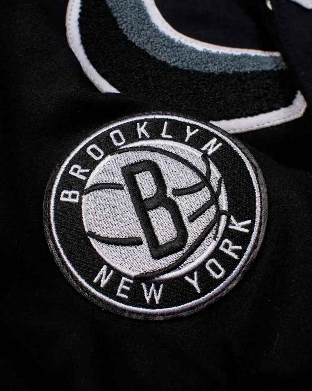 Jeff Hamilton X Brooklyn Nets Black/Cream Wool & Leather Varsity Jacket