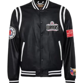 Jeff Hamilton X Los Angeles Clippers Vegan Black & White Leather Jacket