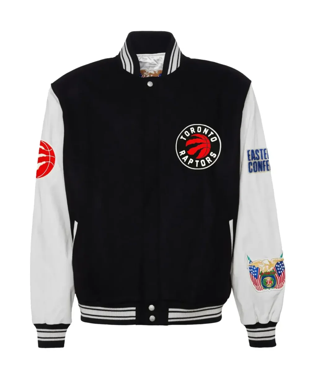 Jeffhamilton X Toronto Raptors Black & White Wool & Leather Jacket