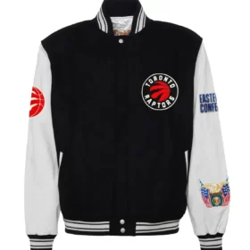 Jeffhamilton X Toronto Raptors Black & White Wool & Leather Jacket