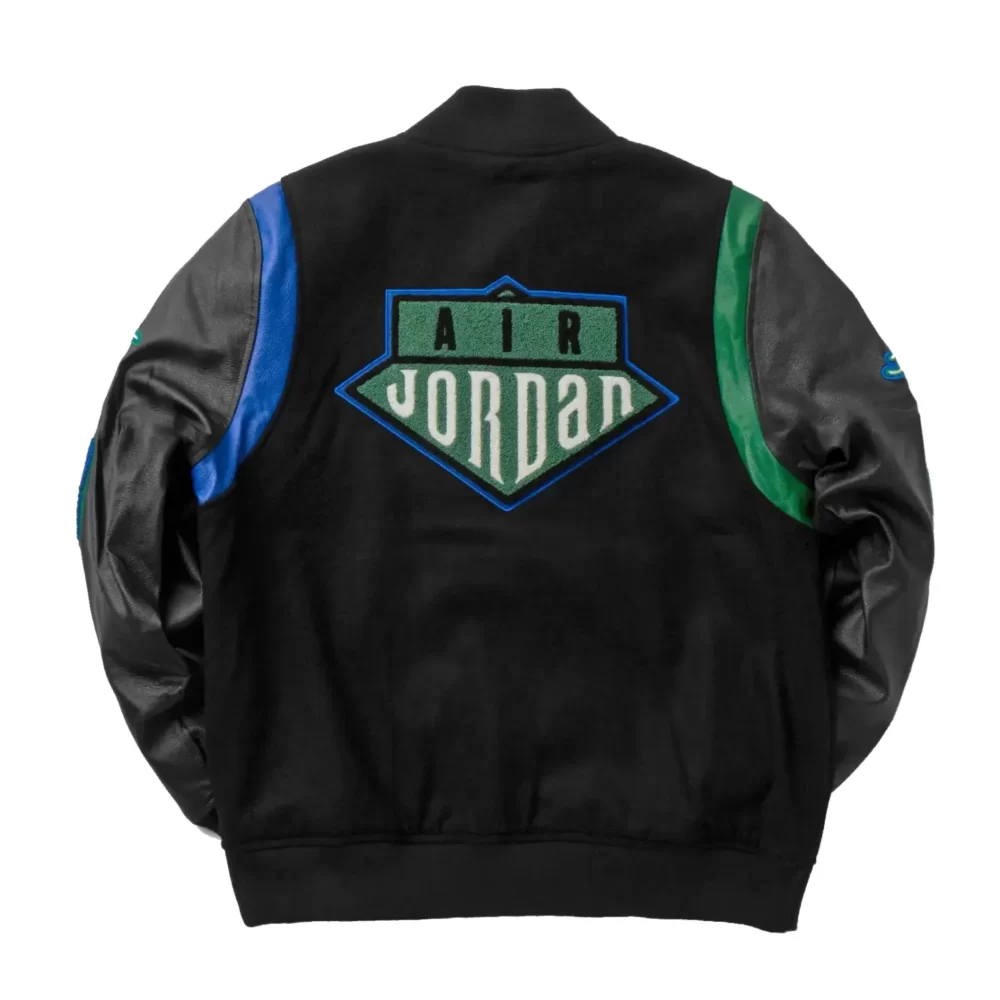 Jordan x Aleali May Black Wool & Leather Varsity Jacket