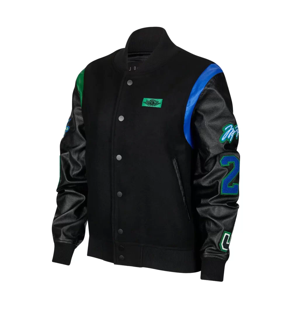 Jordan x Aleali May Black Wool & Leather Varsity Jacket