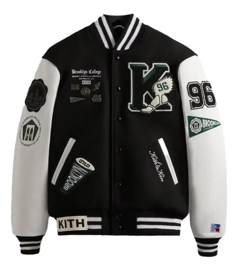 Kith Russell Athletic Cuny Brooklyn College Golden Bear Black & White Varsity Jacket