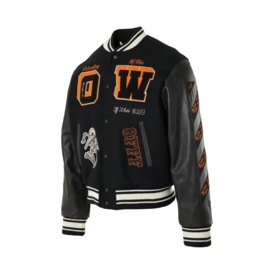 Men Off White Bomber Varsity Jacket