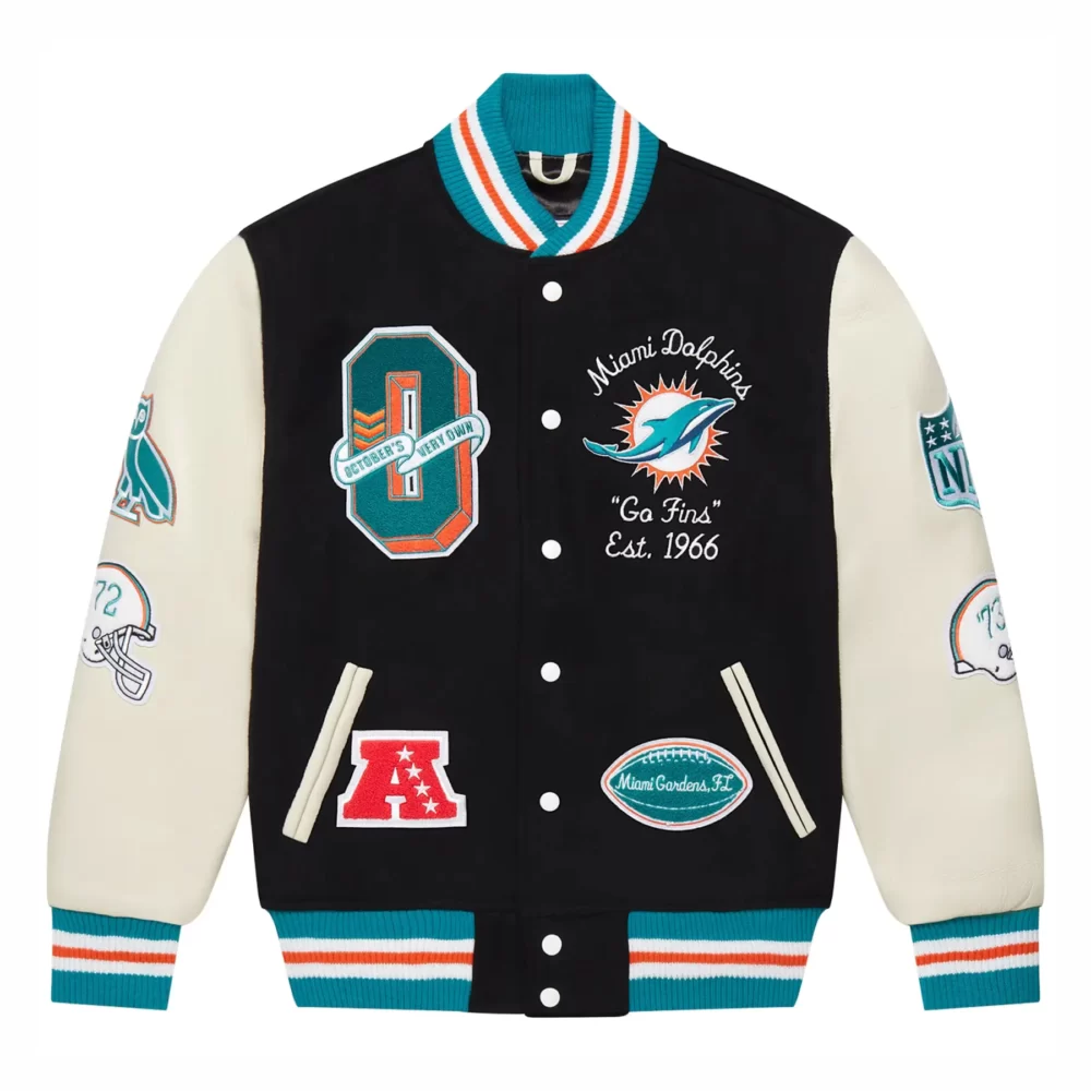 Miami Dolphins OVO Black Full-Snap Varsity Jacket