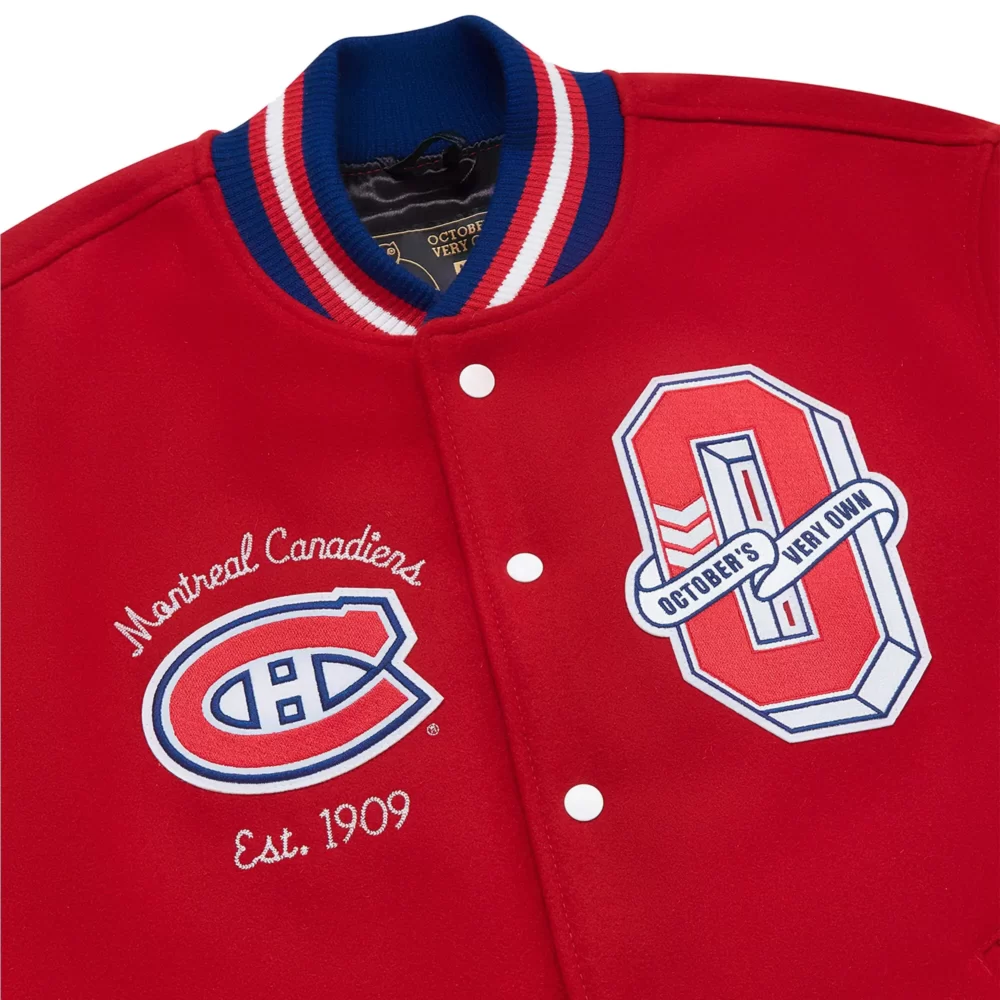 Montreal Canadiens OVO x NHL Red Full-Snap Varsity Jacket