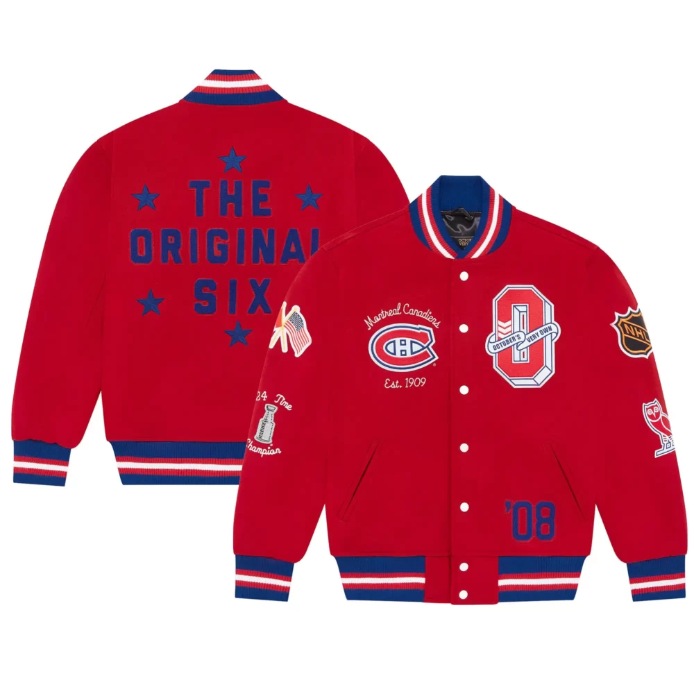 Montreal Canadiens OVO x NHL Red Full-Snap Varsity Jacket