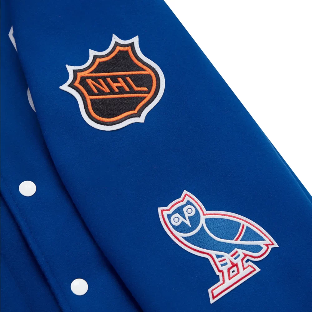 New York Rangers OVO x NHL Blue Full-Snap Varsity Jacket