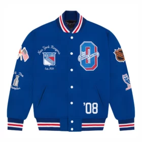 New York Rangers OVO x NHL Blue Full-Snap Varsity Jacket