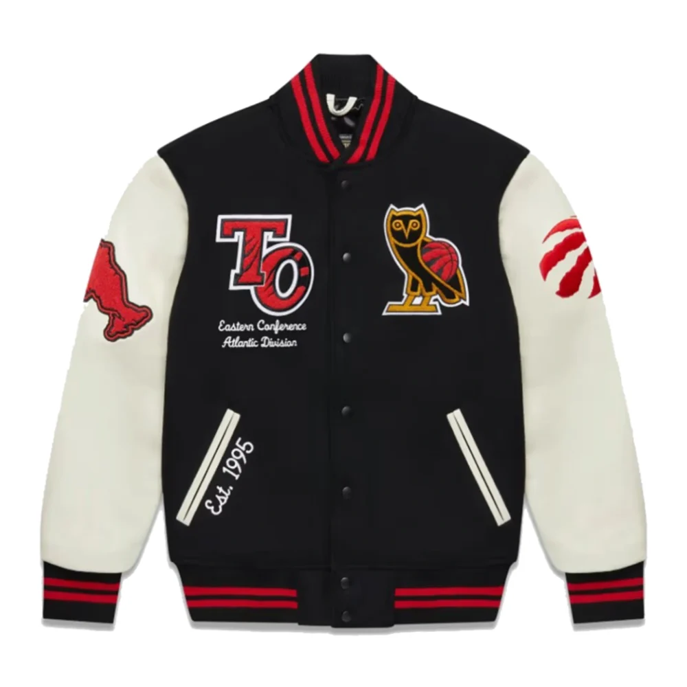 OVO X Toronto Raptors Black/Cream Wool & Leather Varsity Jacket