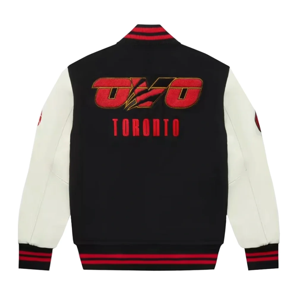 OVO X Toronto Raptors Black/Cream Wool & Leather Varsity Jacket