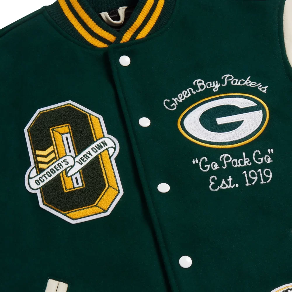 OVO x NFL Green Bay Packers Green Full-Snap Varsity Jacket